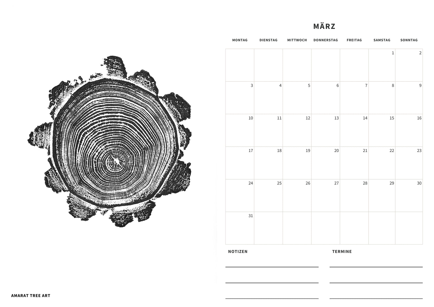 Jahreskalender 2025 - mit 12 Baumprints