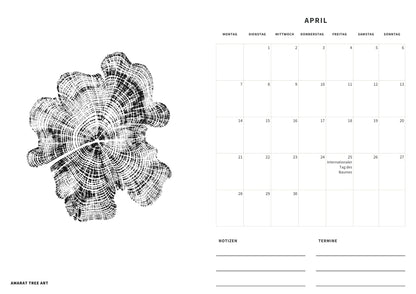 Jahreskalender 2025 - mit 12 Baumprints